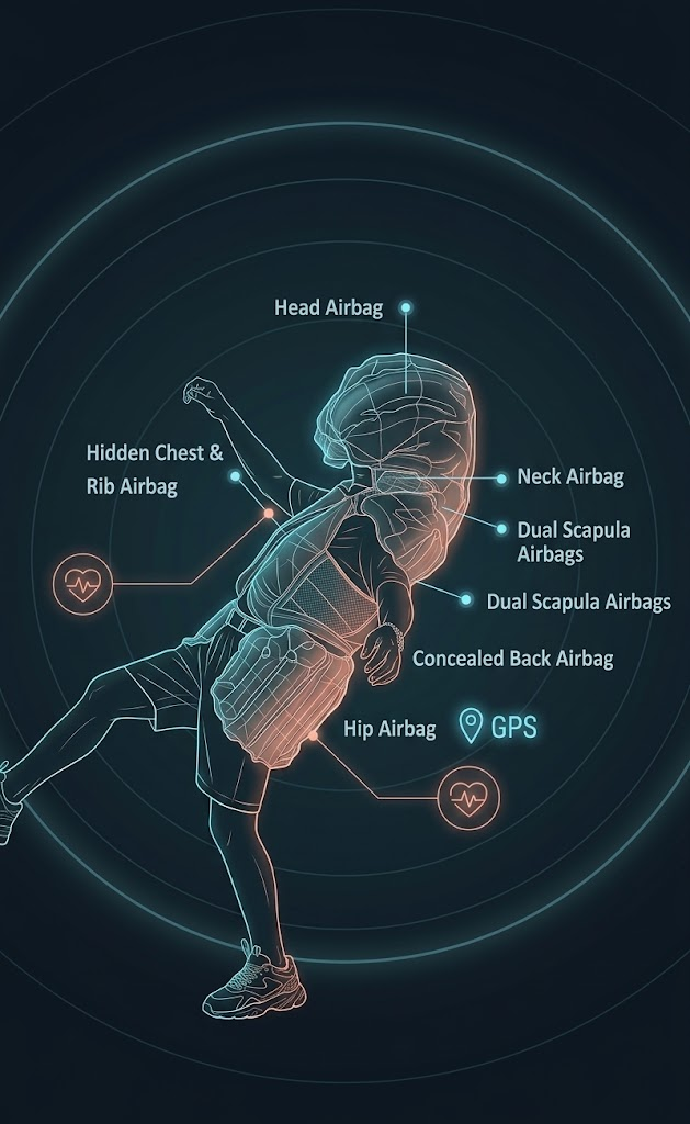 FallSafe airbag protection system with body airbag annotation diagram